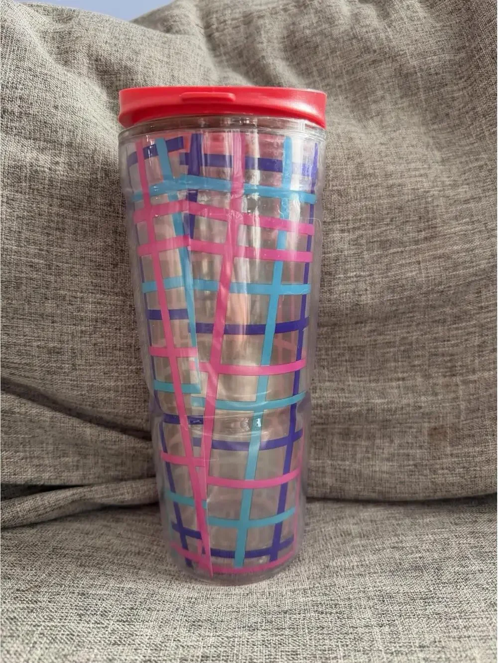 Bubba Double Walled Insulated Plastic Tumbler 24 Oz Blue Pink Plaid Lid